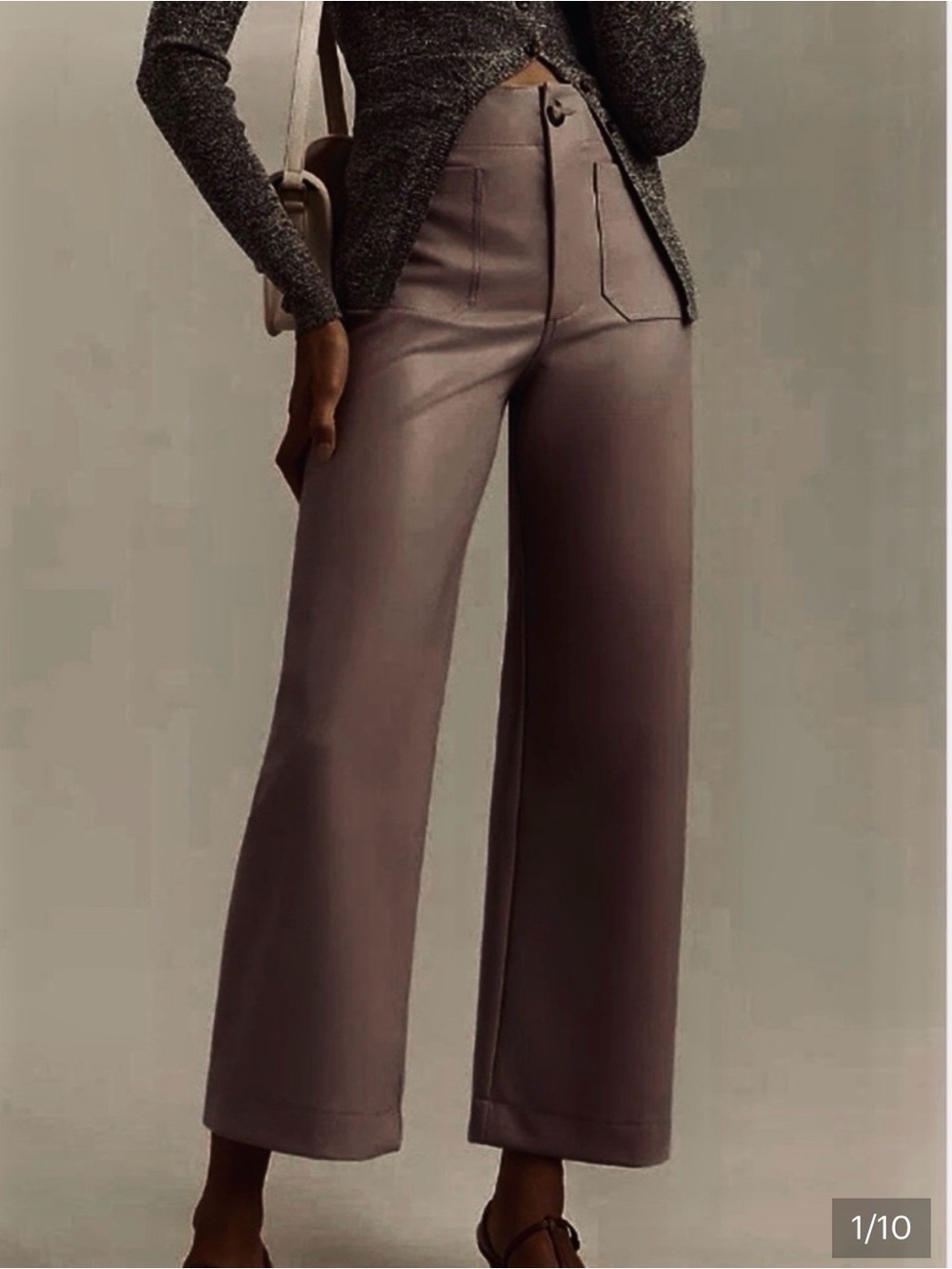 Mauve Anthropology The Colette High-Waist Wide-Leg Pants in Taupe Faux Leather
